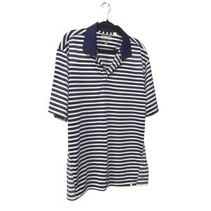Ashworth Weather Systems Mens XL Navy Blue White Striped Performance Golf Polo‎